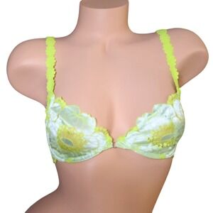 Savage X Fenty Perfect Poppies Lace Bra Neon Green Underwire 32D NWT